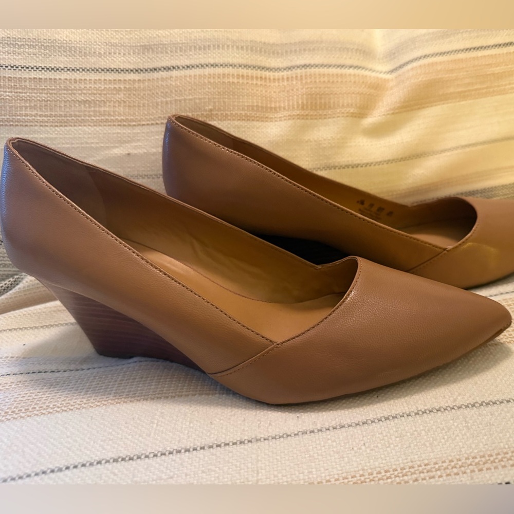 Franco Sarto Elegant Tan Wedge Pumps worn once and in excellent shape
